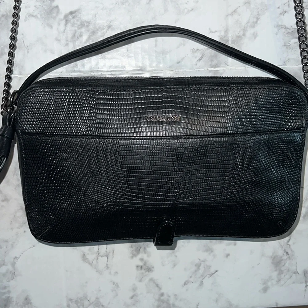 VTG 2013 Coach Poppy Flight Bag in Black‎ Python Embossed Leather Verifi…